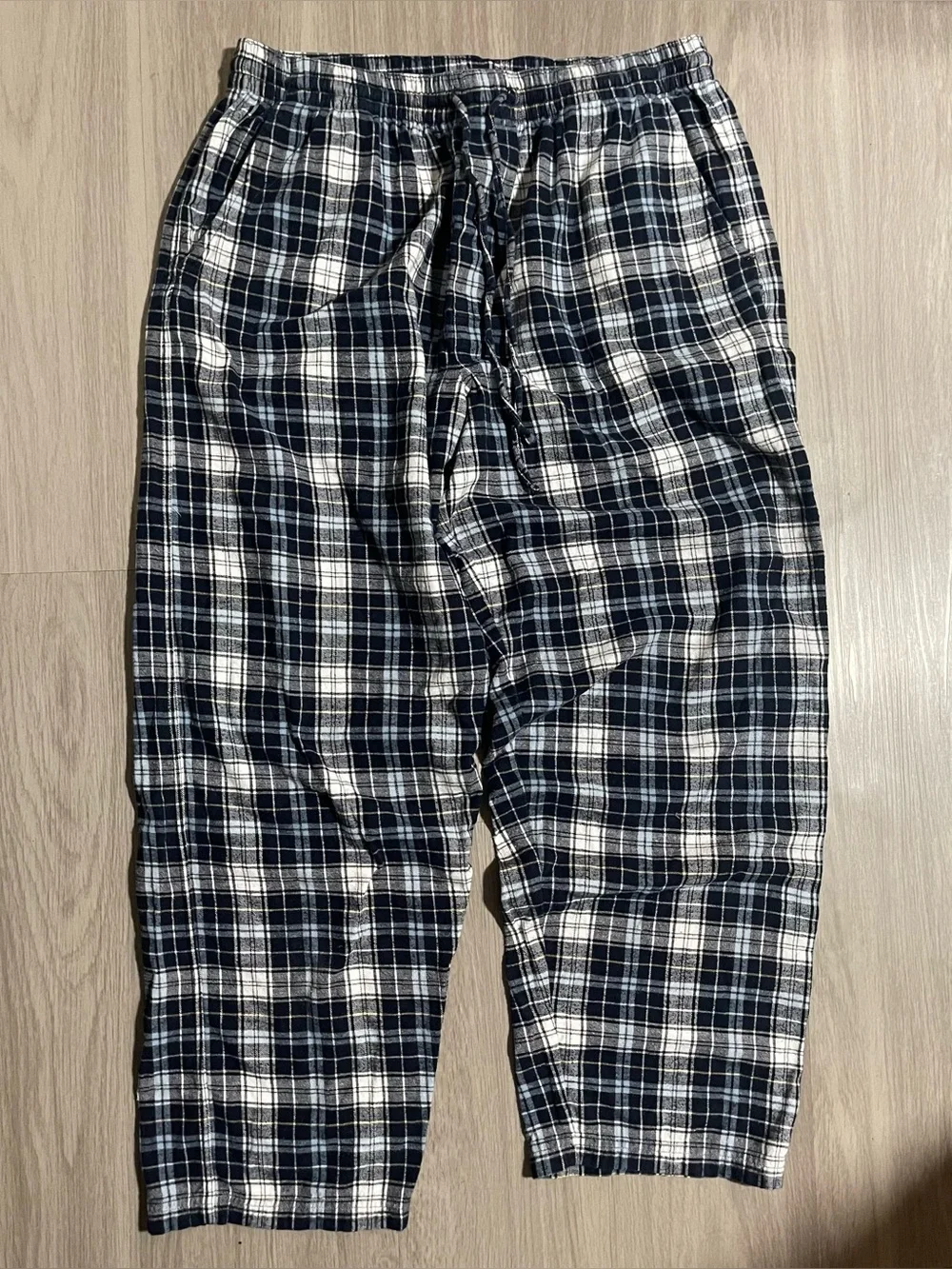 Men's Navy and White Plaid Lounge Pants